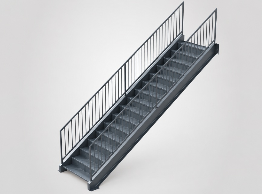 Steel stair and railing CAD render