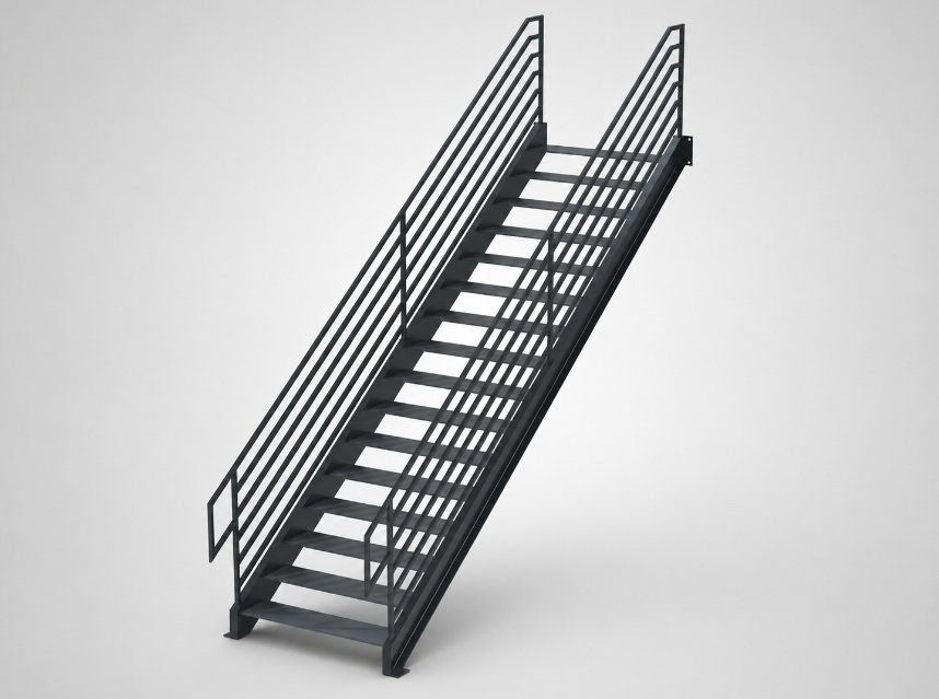 Straight steel stair CAD render