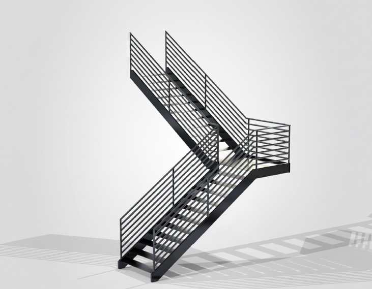 Switchback steel stair and landing CAD render